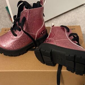 UGG Kids Glitter Pink Lace-Up Boots